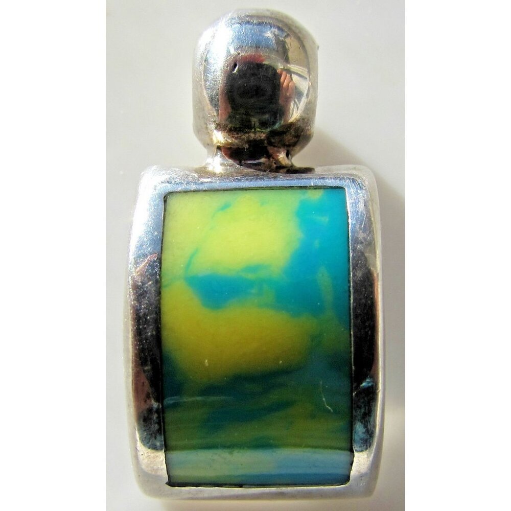 Sterling Silver  Agate Pendant  Mexico 925 Yellow Green  Slider Sliding
